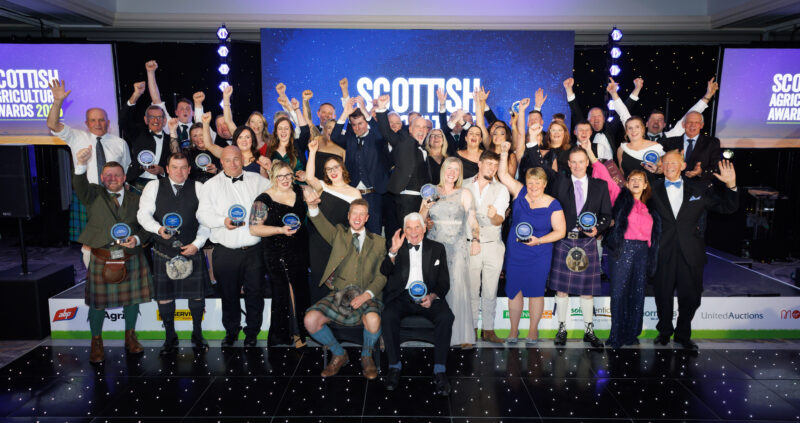 Award winners gathered on stage at the Scottish Agricultural Awards.